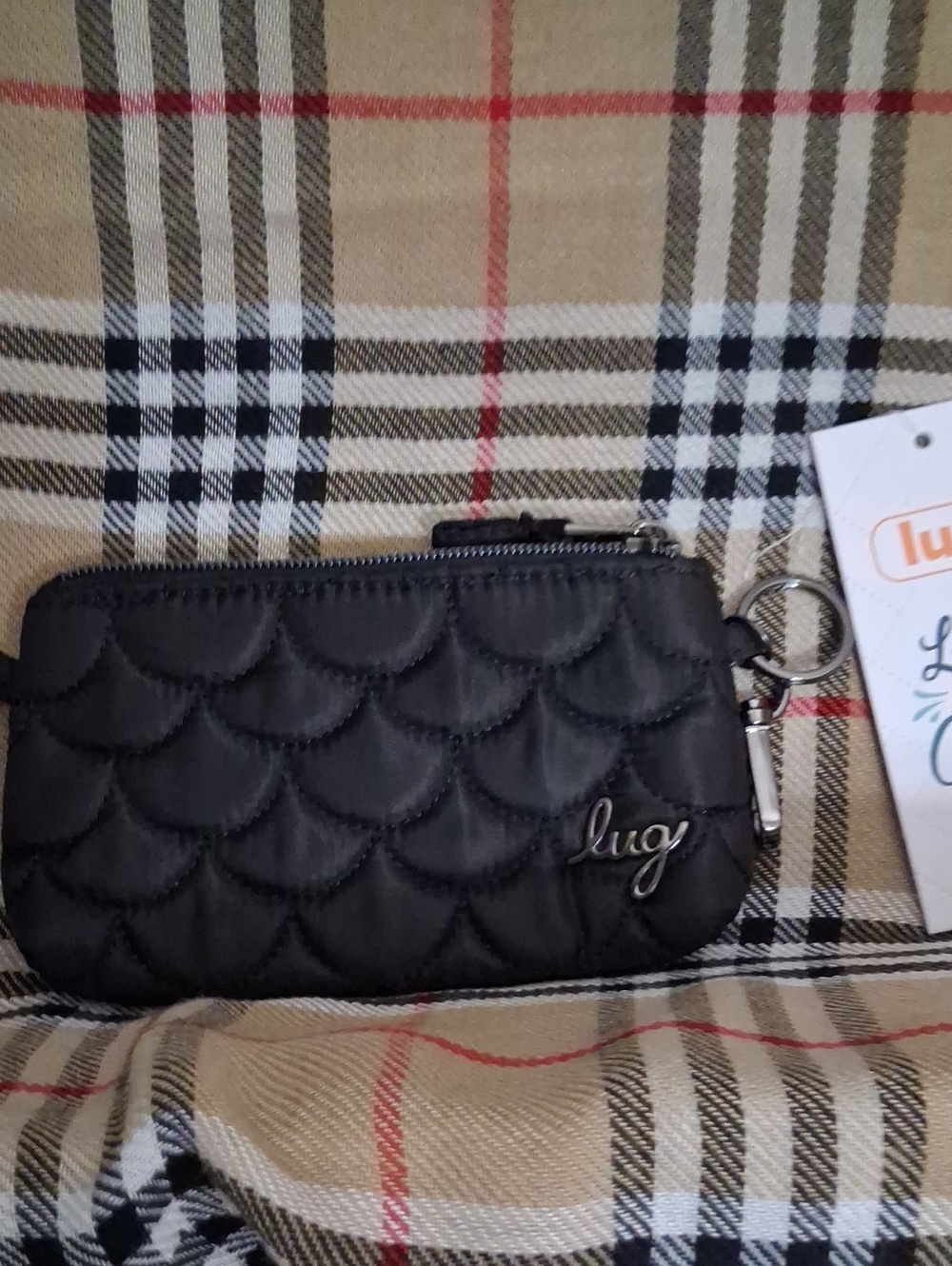 lug Black Quilted Key Pouch with Metal Ring